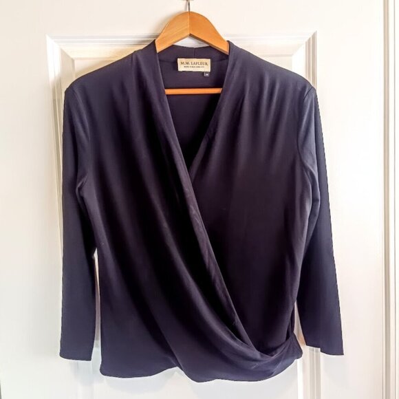 M.M. LaFleur Deneuve Black Surplice Faux Wrap Top - Picture 1 of 5